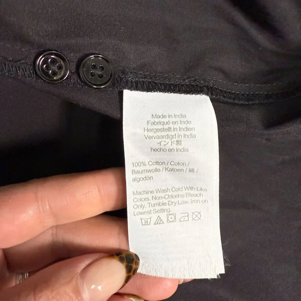 Madewell Dress 14 Black Seamed Long Sleeve Mini Poplin Shirtdress Pockets NV025 - Picture 9 of 13